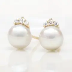 あこや真珠とダイヤモンドのおしゃれなピアス　K18YG