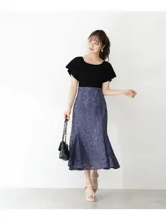 レースニットドッキングワンピース　プロポーション