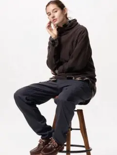 【新品】UNIQLOソフトニットフリースリブハイネックT　M　ダークブラウン