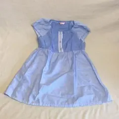 【昭和風 子供服 ＃０５】100cm 青と白のストライプ 半袖ワンピース