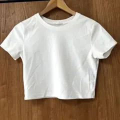 GUクロップド半袖Tシャツ ホワイト ブラック