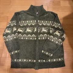 ノルディック柄 フルジップ　ニット　ジャケット トナカイ柄
