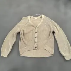 ベージュ リブ編み ボタン付きカーディガン Lサイズ