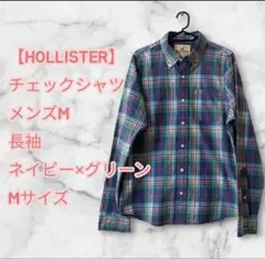 【HOLLISTER】チェックシャツ メンズM 長袖 ネイビー×グリーン　M