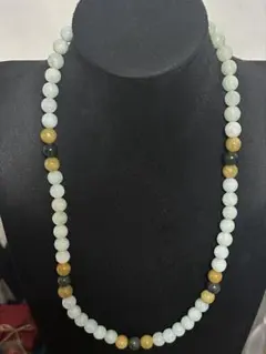 グリーン×イエロー×ブラック天然ミャンマー産A貨翡翠のロングビーズネックレス