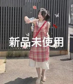 女性用　赤レッド　チェック　ワンピ　新品未使用