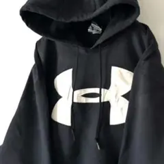 アンダーアーマー 刺繍 プルオーバー パーカー L ブラック 黒 古着