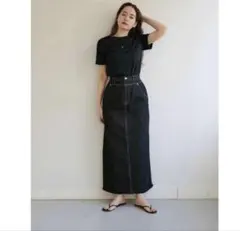 デニム タイトスカート ブラック ロング丈のサムネイル