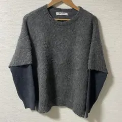 【アルパカ100%】ONES STROKE 異素材切替ニット 日本製 M グレー