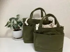 8号帆布 オリーブグリーン 刺繍付 ミニトートバック ハンドメイド お揃い