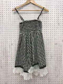 平成レトロ ドーリーギャル 古着 千鳥格子ベロア 裾 レースフリル キャミワンピ