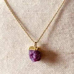 天然石風 原石ネックレス パープル ゴールドチェーン ☆