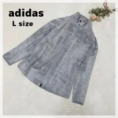 【アディダス】ジップアップジャケット L グレー 総柄デザイン