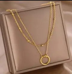 超人気✨ ポールチェーン リング ネックレス 2連 ラスト サージカルステンレス