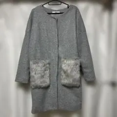 GRL グレー ノーカラージャケット ファーポケット