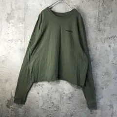 B1861古着　ロンT バックプリント　モスグリーン　90s Y2K