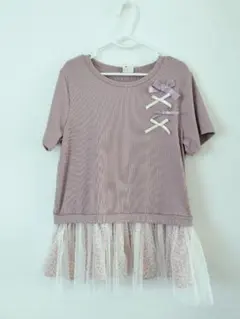 140サイズ　チュール切り替えTシャツ　リボン　花柄のサムネイル