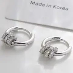 大人可愛い♥キラキラビジュー フープピアスシルバー上品アクセ