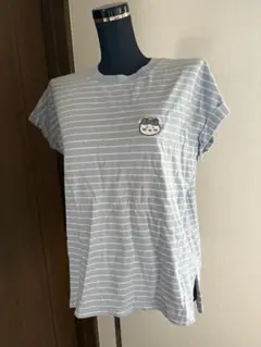 GU ちいかわ　ハチワレ　ライトブルー ストライプ 半袖Tシャツ