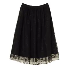 earth music&ecology 黒 チュール 花柄刺繍 スカート