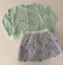 ミントグリーンのトップスと水色のスカートセット
