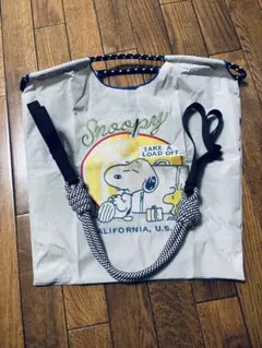 スヌーピー 刺繍エコバッグ トートバッグ　ライトグレー
