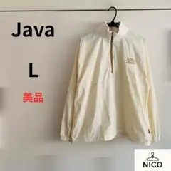 Java ジャバ　胸刺繍入り配色ナイロンハーフジップ　L オフホワイト×ベージュ