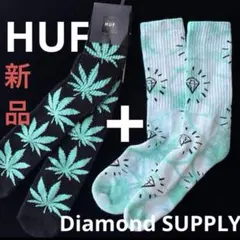 C626新品ハフHUF&ダイアモンドサプライ　スケートボード靴下　ソックス2足のサムネイル