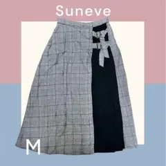 【美品】Suneve ラップ風ロングスカート M ギンガムチェック 黒 プリーツ