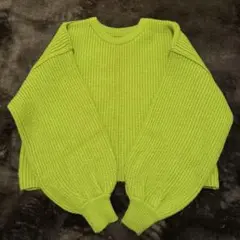 リブ編みグリーンニットセーター サイズFREE