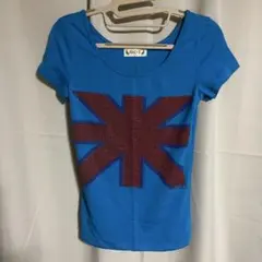 青赤　ビーズ装飾 半袖Tシャツ