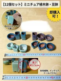 ミニ盆栽鉢 豆鉢 12個セット 陶器製 ミニ多肉植物ポット豆盆栽ブルー豆鉢