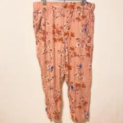 ✨訳あり格安✨ 【XL】 イージーパンツ 花柄 ピンク 総柄 クロップドパンツ