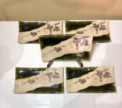 や-2 壺屋焼 やちむん 魚紋 長角皿5枚セット 手作り ※バラ売り可能
