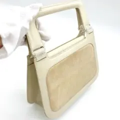 【LOEWE】ハンドバッグ　レザー　スエード　アイボリー　自立