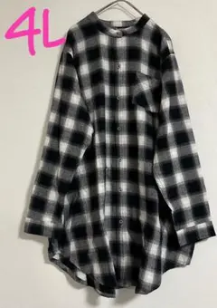 【新品タグ付き　大きいサイズ】チェックロング前ボタンシャツ　4L
