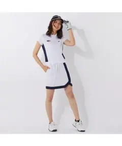 B品★春夏★フィラゴルフ★FILA柄ジャガード半袖ワンピース★L/WT