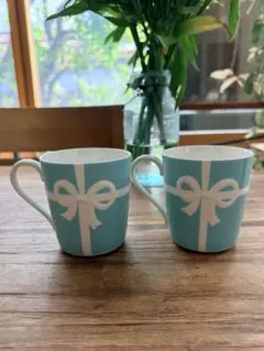 美品 TIFFANY&Co マグカップ　ブルー リボン マグセット 2個セット
