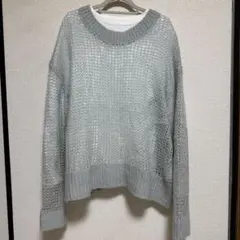 『mystic』 透かし編みモヘア長袖ニット水色　重ね着　春秋冬