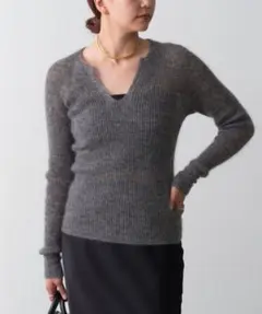 ALLARDAGALANTE モヘア　キーネック　ニット　グレー