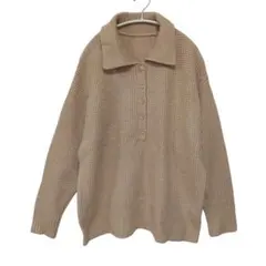 TINA:JOJUN ボタン付き ポロ襟 ニットセーター M L ベージュ 冬