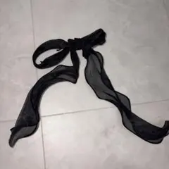 黒 シフォン リボン ヘアアクセサリー　オーガンジー　ヘアゴム　ヘアセット