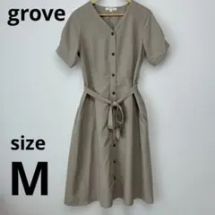 grove Vネック 半袖 ロングワンピース ベージュ ウエストリボン　グローブのサムネイル