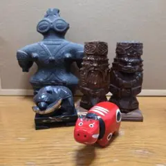 土偶大・赤べこ・木彫りの熊・ニポポ人形セットのサムネイル