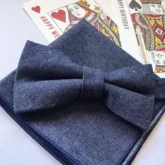 蝶ネクタイ　ポケットチーフ2点セット/カジュアル/ブルーデニム T