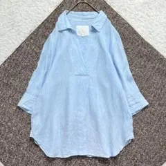 TICCA ティッカ リネンシャツ スクエアビッグ半袖シャツ ブルー