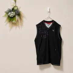 PUMA プーマ L ノースリーブ Vネック スポーツベスト 黒 M ロゴ 軽量のサムネイル
