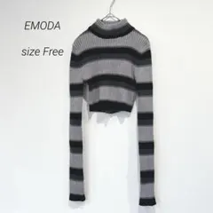 EMODA エモダ ボーダーショート丈ニット モックネック 長袖 おしゃれ