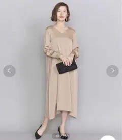 新品　ビューティーアンドユース　サテンAラインドレス ワンピース