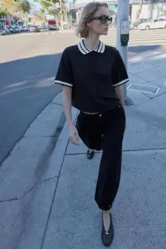 ZARA コントラストポロトップ